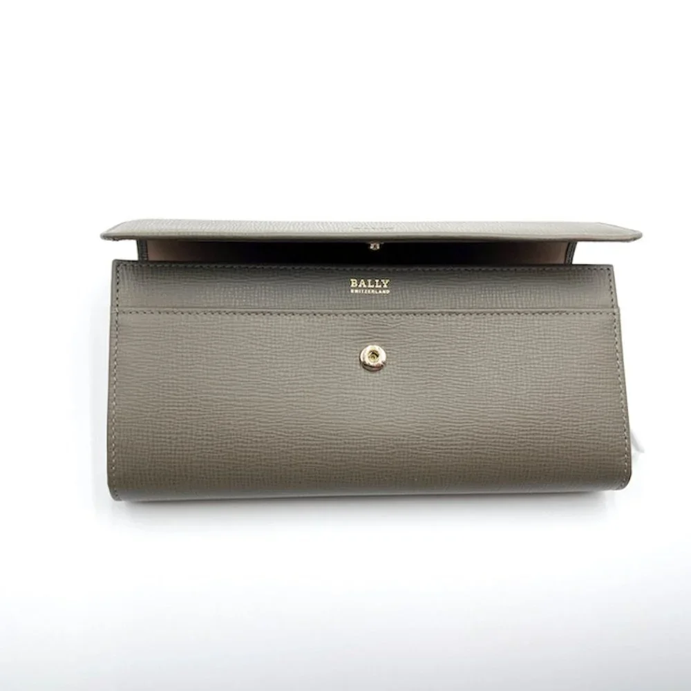 Bally Women's Gray Pebbled Miensa Leather long bifold flap wallet NWT. - Picture 8 of 14